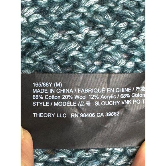 THEORY Slouchy V-Neck Cloud Sweater, Marled Green, Sz M - Picture 7 of 8